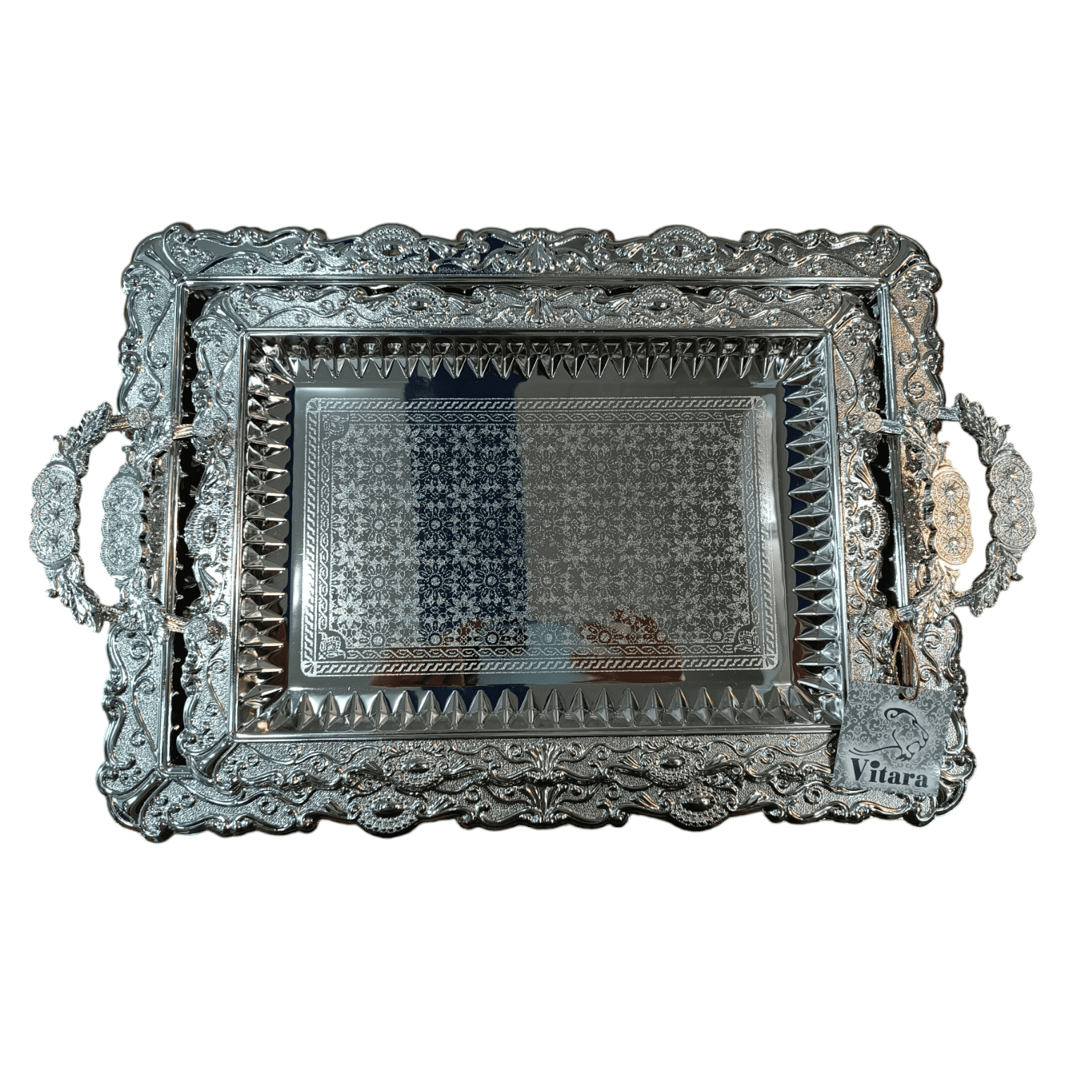 سینی جفتی ویتارا مستطیل نقره ای طرح 2