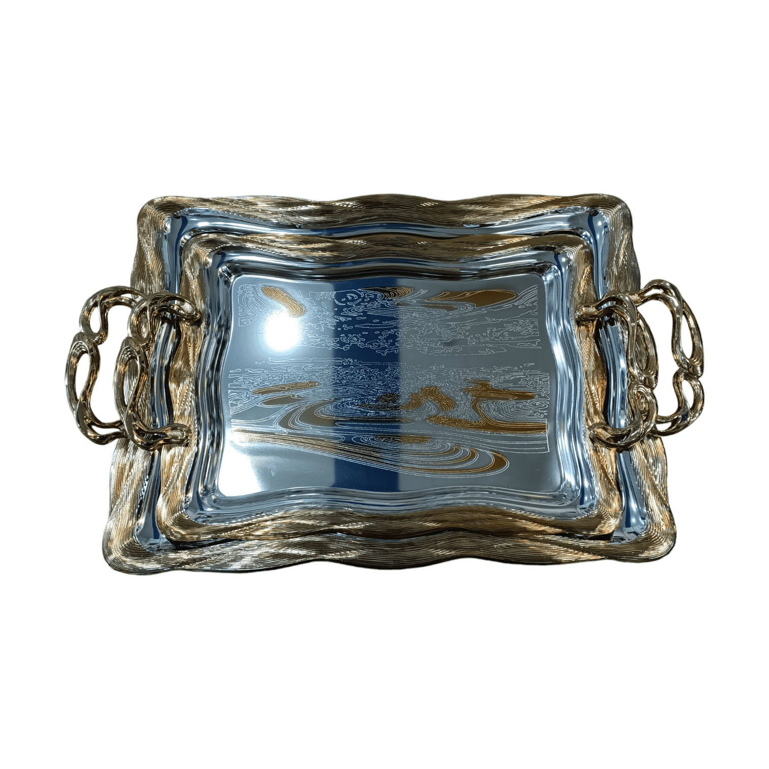 سینی جفتی یونی هوم مستطیل طرح طلایی و نقره ای