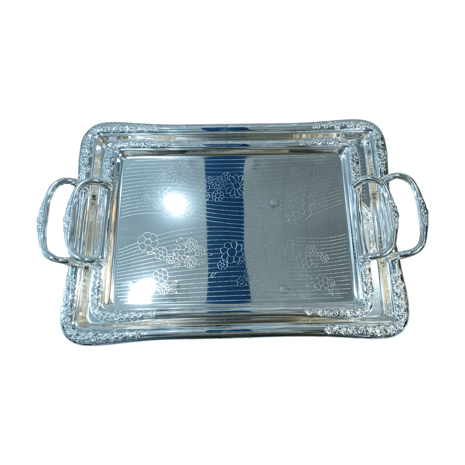 سینی یونی هوم مستطیل طرح گل نقره ای