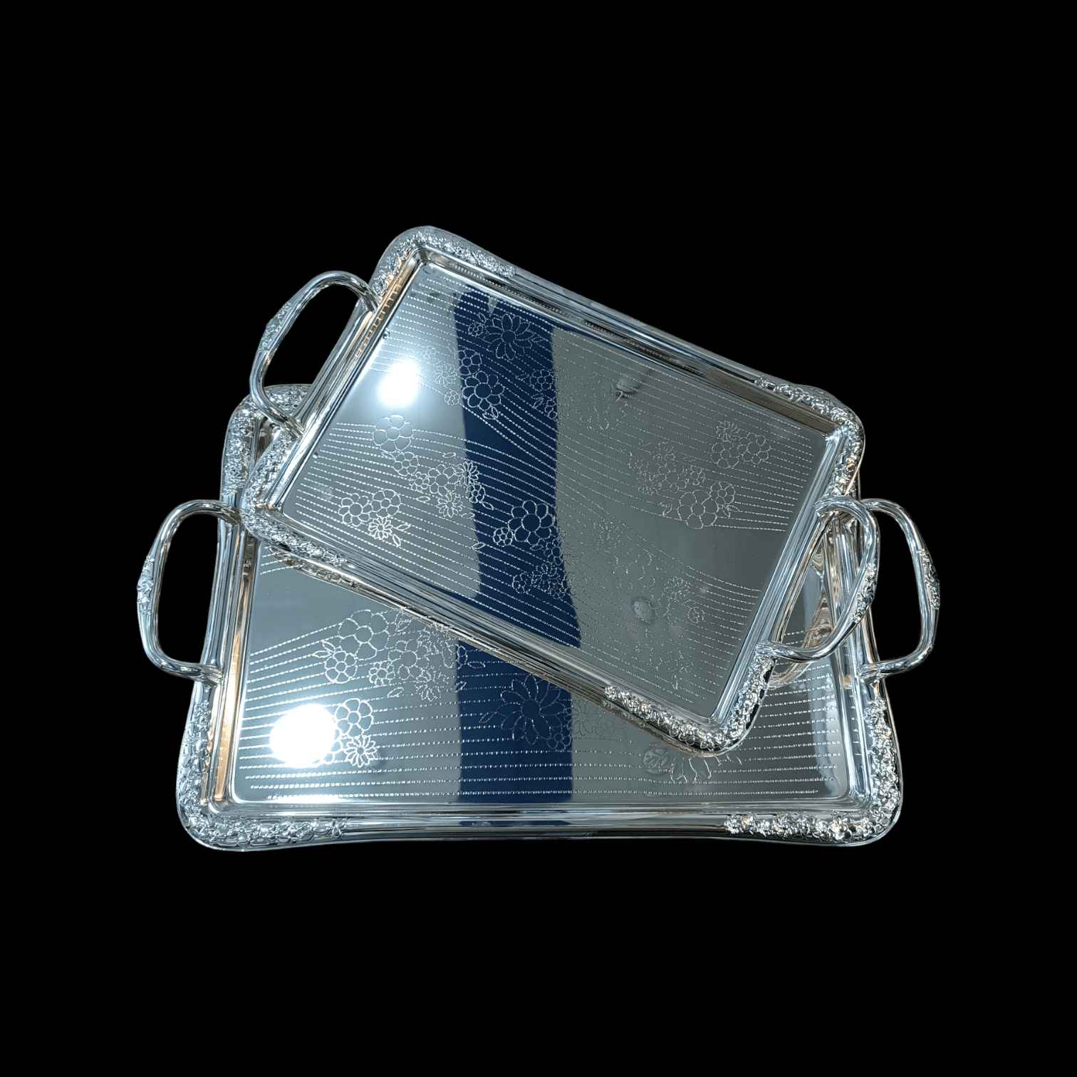 سینی یونی هوم مستطیل طرح گل نقره ای thumbnail 2