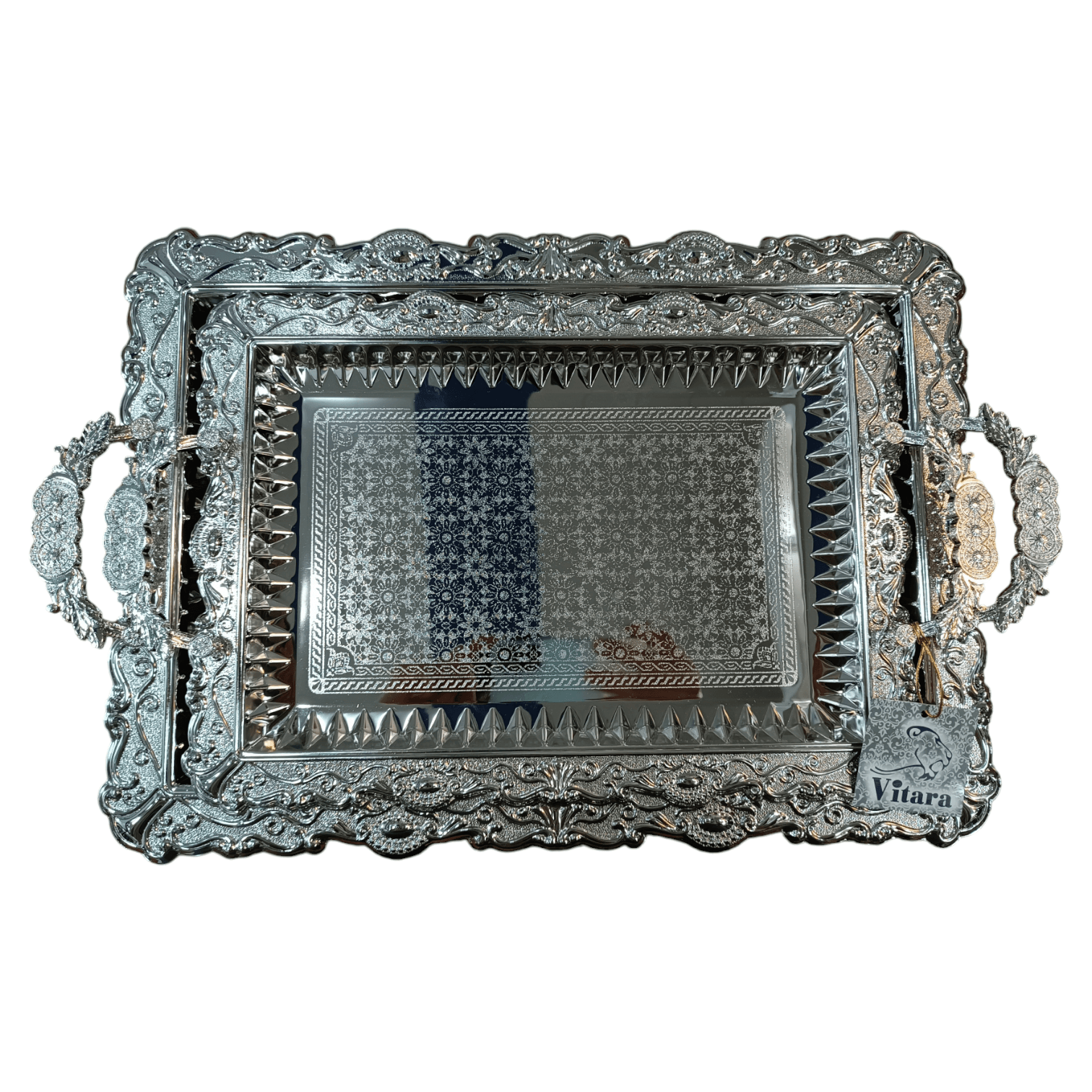 سینی جفتی ویتارا مستطیل نقره ای طرح 2