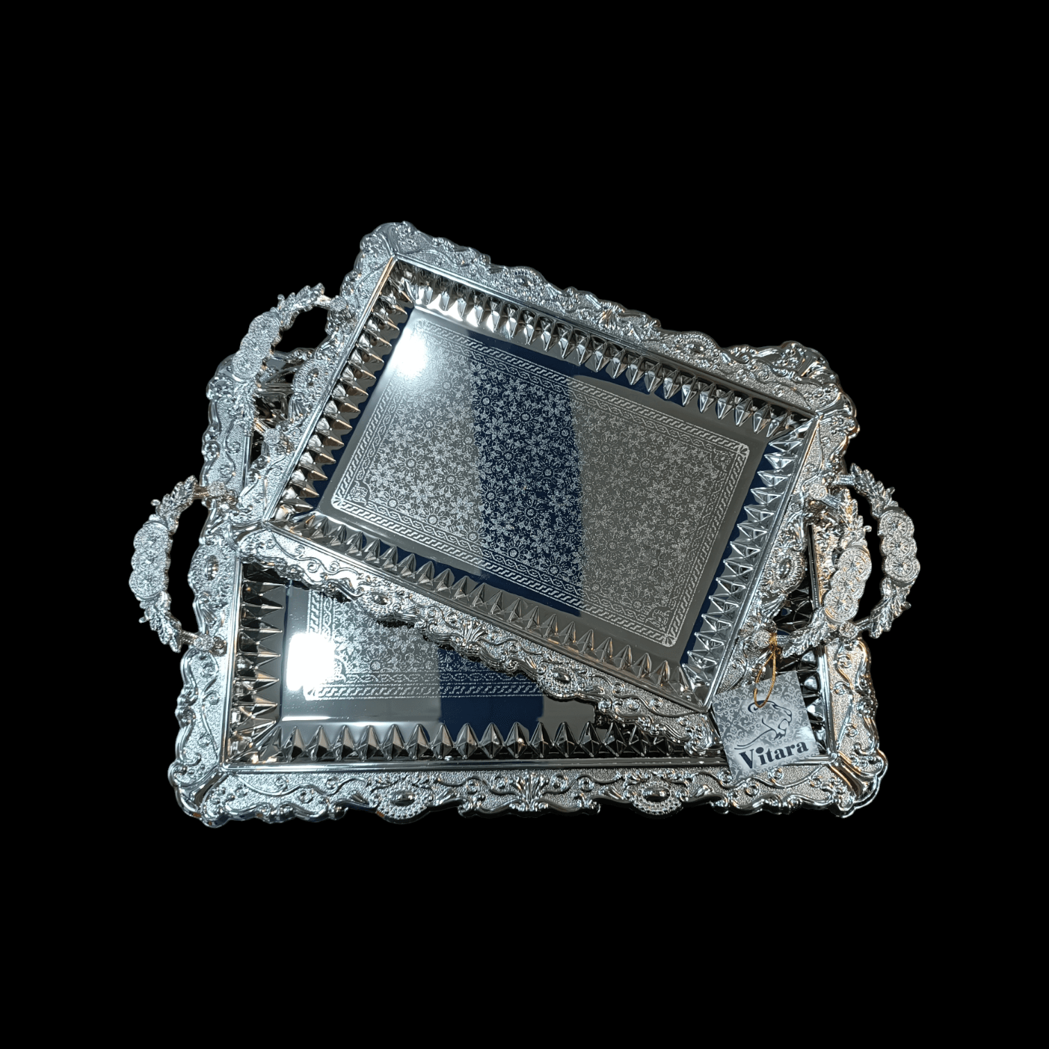 سینی جفتی ویتارا مستطیل نقره ای طرح 2 thumbnail 2