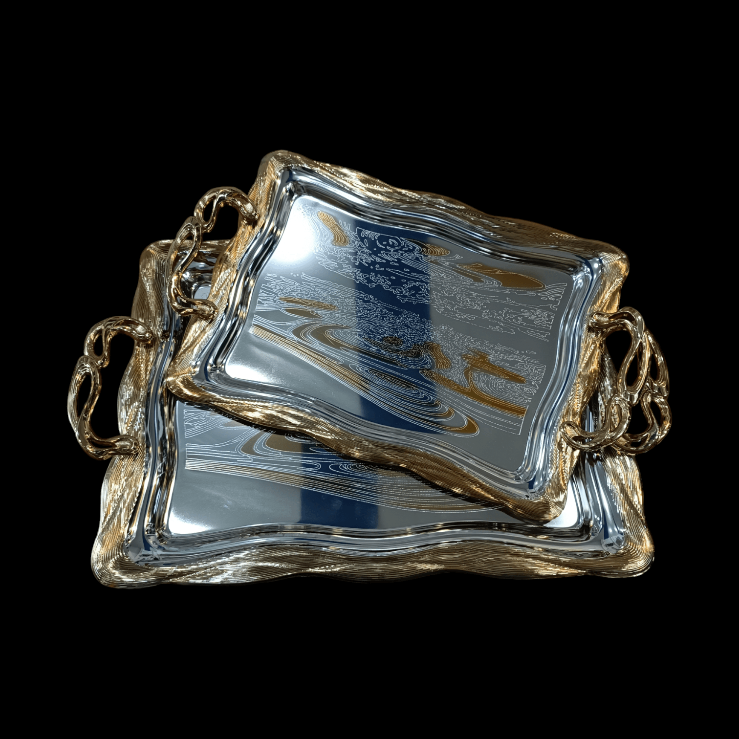 سینی جفتی یونی هوم مستطیل طرح طلایی و نقره ای thumbnail 2