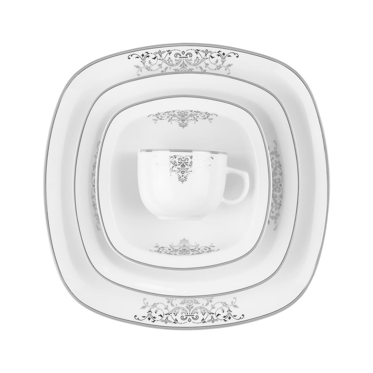 سرویس 98 پارچه 12 نفره چینی زرین ایران طرح مونت کارلو پلاتینی