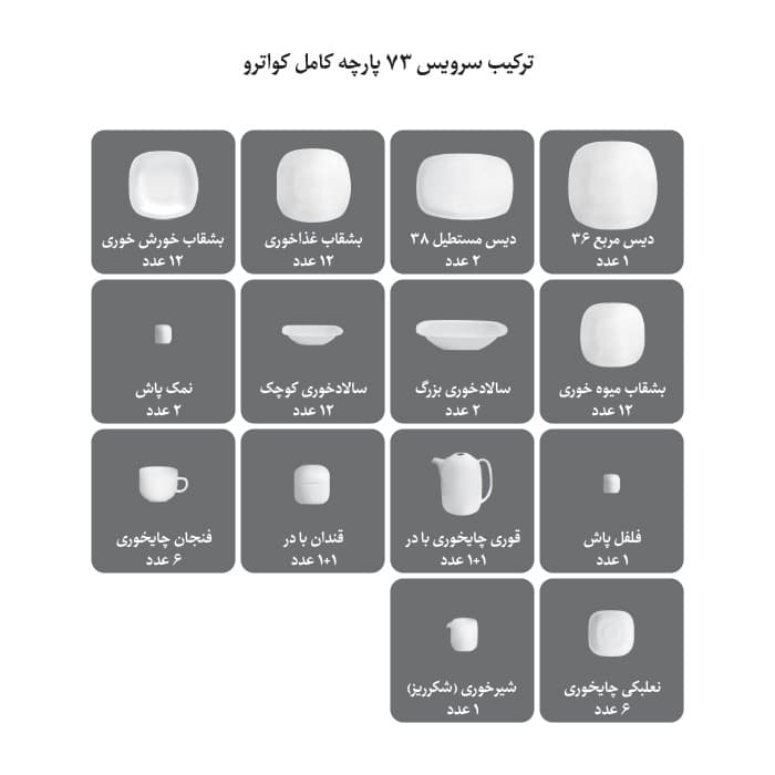 سرویس 73 پارچه چینی زرین کواترو طرح ادلین طوسی thumbnail 6