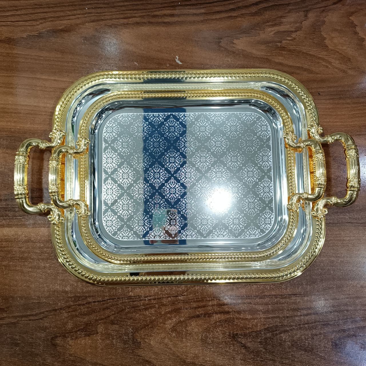 سینی تمام استیل فریم طلایی طرح فرش