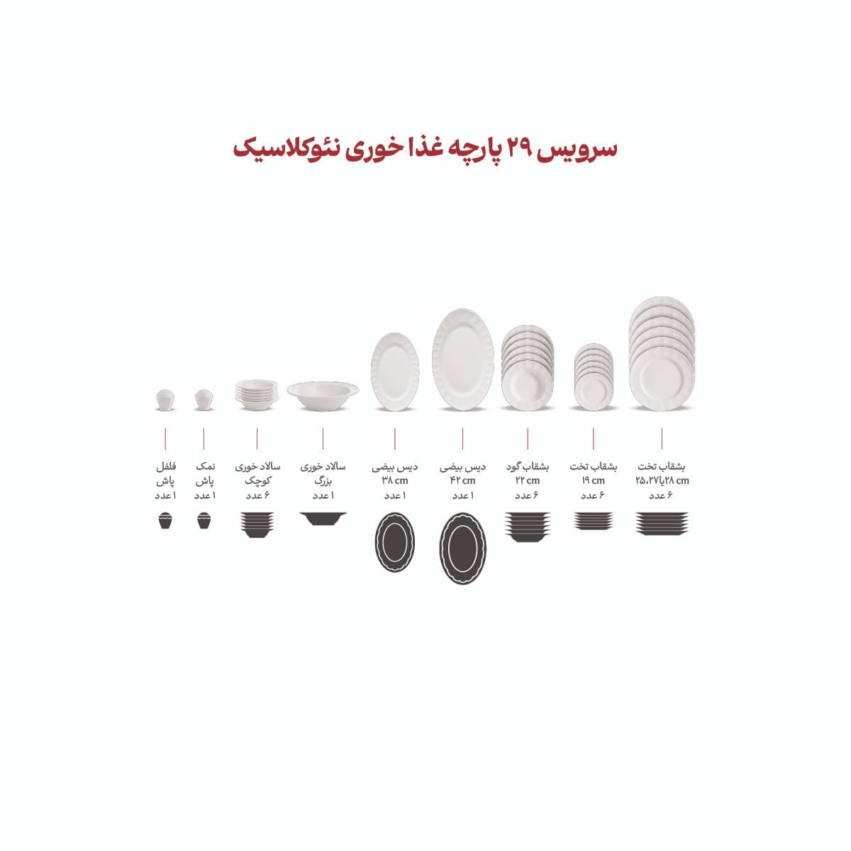 سرویس 29 پارچه فلورنتیو چینی زرین 6 نفره پیکره نئوکلاسیک thumbnail 3