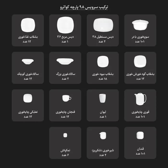 سرویس چینی 98 پارچه کواترو مونت کارلو طلایی 12 نفره چینی زرین thumbnail 8